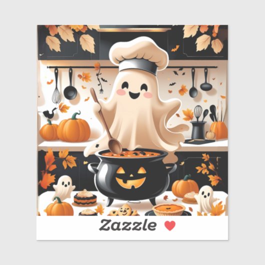 Haunted & Hungry - Kawaii Ghost Chef in de keuken Sticker (Vel)