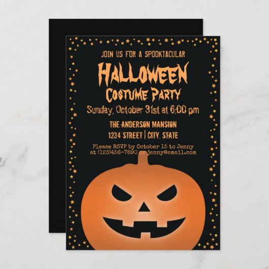 Haunted Jack O Lantern Pumpkin Halloween Party Kaart (Voorkant / Achterkant)