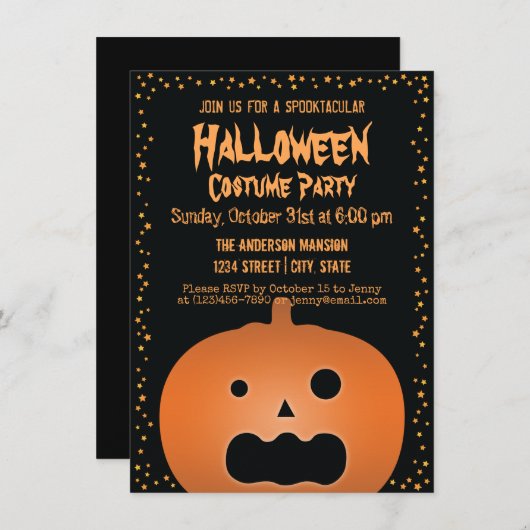 Haunted Jack O Lantern Pumpkin Halloween Party Kaart (Voorkant / Achterkant)