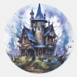 Haunted kasteel Halloween thema Ronde Sticker