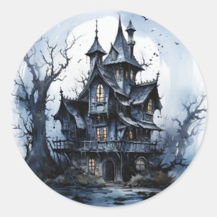 Haunted kasteel Halloween thema Ronde Sticker