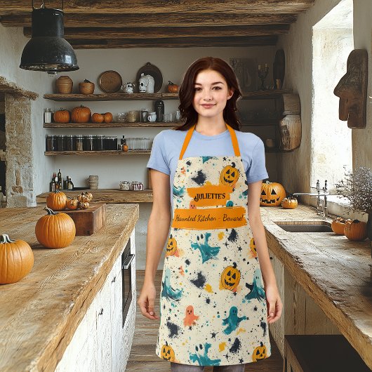 Haunted Kitchen Ghosts en Pumpkins Ontwerp Schort