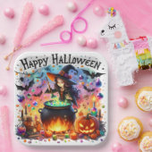 Haunted Kleurrijke Happy Halloween Heksenpapier Bo Papieren Bordje (Feest)