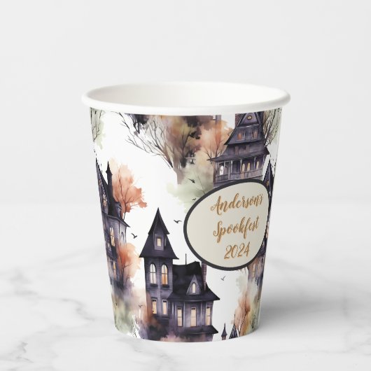 Haunted Mansion Aangepaste Halloween Papieren Kopj Papieren Bekers (Achterkant)