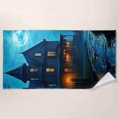 Haunted Mansion Blauwe Maneschijn Nacht Design Strandlaken (Voorkant)