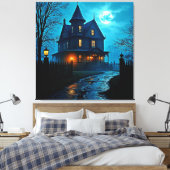 Haunted Mansion Blue Moonlight Night Design Canvas Afdruk (Insitu (Slaapkamer))