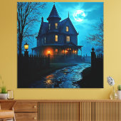 Haunted Mansion Blue Moonlight Night Design Canvas Afdruk (Insitu (Woonkamer))