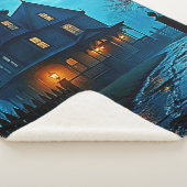 Haunted Mansion Blue Moonlight Night Design Sherpa Deken (3/4)
