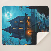 Haunted Mansion Blue Moonlight Night Design Sherpa Deken (Voorkant (horizontaal))