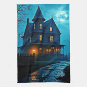 Haunted Mansion Blue Moonlight Night Design Theedoek (Verticaal)