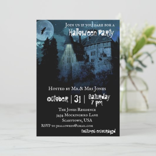 Haunted Mansion Castle House Night Halloween Kaart (Staand voorkant)