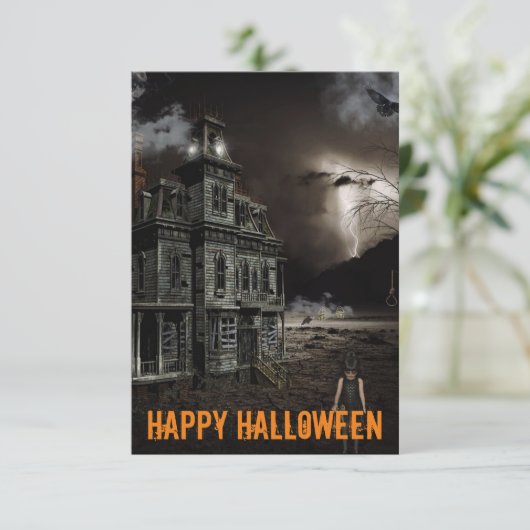 Haunted Mansion Creepy Halloween  Bedankkaart (Staand voorkant)