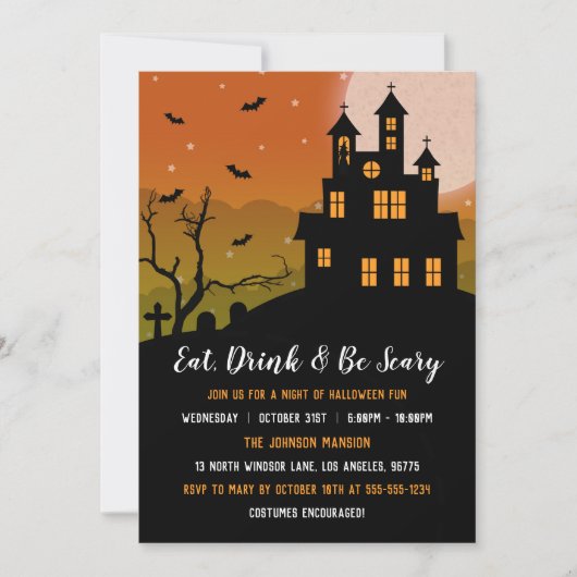 Haunted Mansion Eat Drink & be Scary Halloween Kaart (Voorkant)