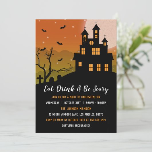 Haunted Mansion Eat Drink & be Scary Halloween Kaart (Staand voorkant)