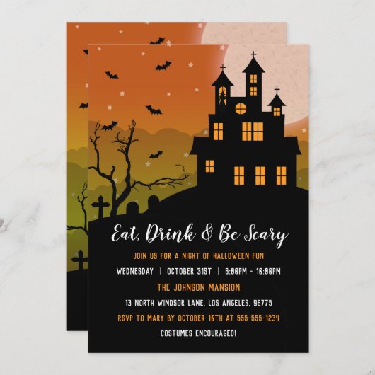 Haunted Mansion Eat Drink & be Scary Halloween Kaart (Voorkant / Achterkant)