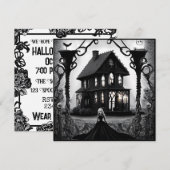 Haunted Mansion en Gotische Vrouw Halloween Kaart (Voorkant / Achterkant)