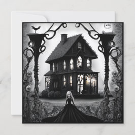 Haunted Mansion en Gotische Vrouw Halloween Kaart