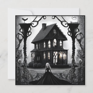Haunted Mansion en Gotische Vrouw Halloween Kaart