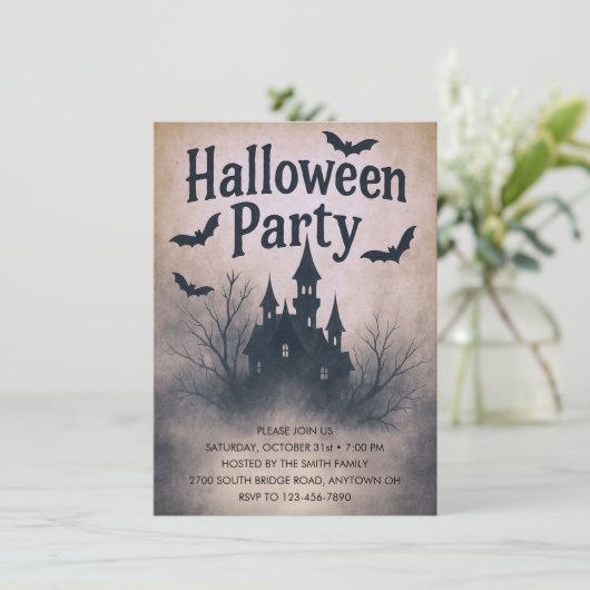 Haunted Mansion Halloween Party Kaart (Staand voorkant)