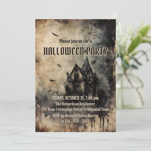  Haunted Mansion Halloween Party Kaart (Staand voorkant)