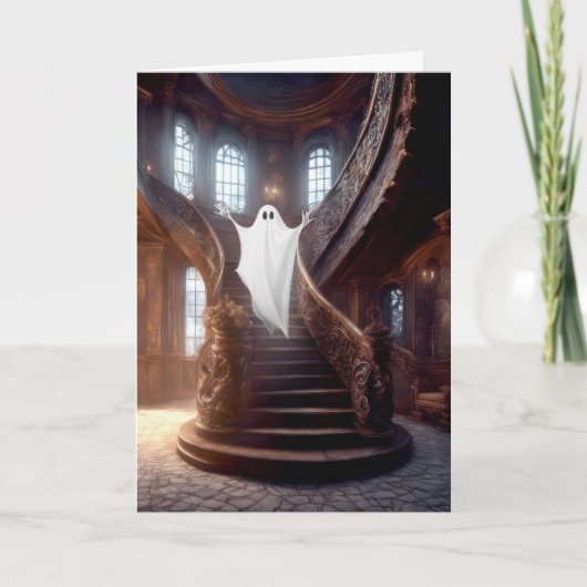 Haunted Mansion met trap Feestdagen Kaart (Voorkant)