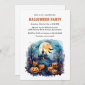 Haunted Mansion Moon Bats Pumpkins Halloween Party Kaart (Voorkant / Achterkant)