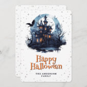 Haunted Mansion Raven Bats Moon Happy Halloween Feestdagenkaart (Voorkant / Achterkant)