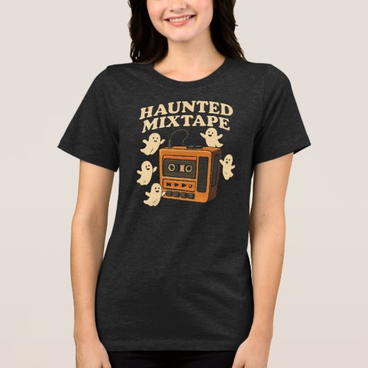 Haunted Mixtape Halloween Spooky Ghost Design Tri-Blend Shirt (Voorkant)
