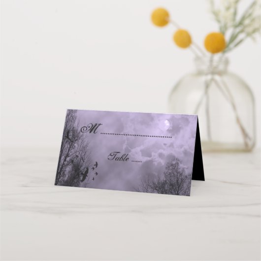 Haunted Moon Paarse Mist met Ravens Place Card Plaatskaartje (Voorkant)