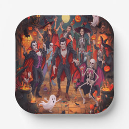 Haunted Night met Dracula voor Halloween Papieren Bordje