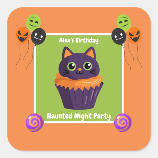 Haunted Night Party Verjaardag - Halloween nacht Vierkante Sticker (Voorkant)