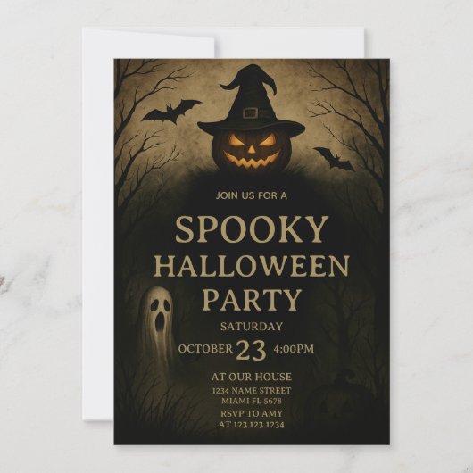 Haunted Night Spooky Halloween Party Uitnodiging (Voorkant)
