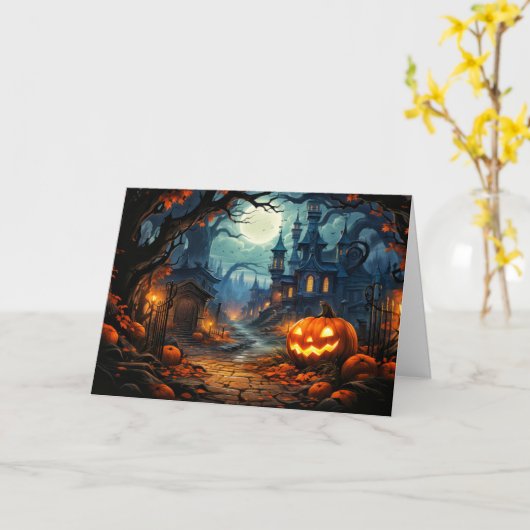 Haunted Old House - Happy Halloween Kaart (Gele Bloem)