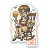 Haunted Pin-Up Doll - griezelige Schattigee Hallow Sticker (Voorkant)