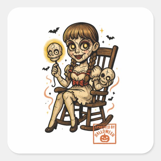 Haunted Pin-Up Doll - griezelige Schattigee Hallow Vierkante Sticker (Voorkant)