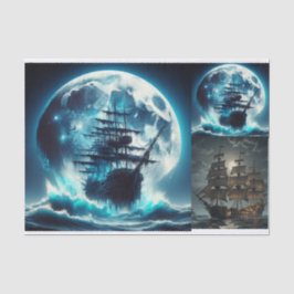 Haunted Pirate Ship Big Moon Decoupage Tissuepapier