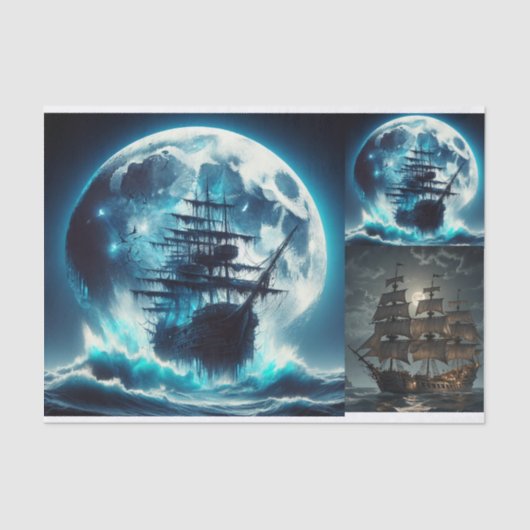 Haunted Pirate Ship Big Moon Decoupage Tissuepapier (Voorkant)
