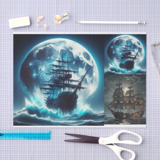 Haunted Pirate Ship Big Moon Decoupage Tissuepapier (Craft)