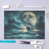 Haunted Pirate Ship Moonlit Stormy Zeeen Decoupage Tissuepapier (Craft)