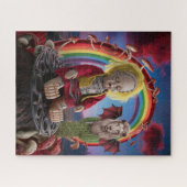 Haunted pop cactus leeuw regenboog AI gegenereerd Legpuzzel (Horizontaal)