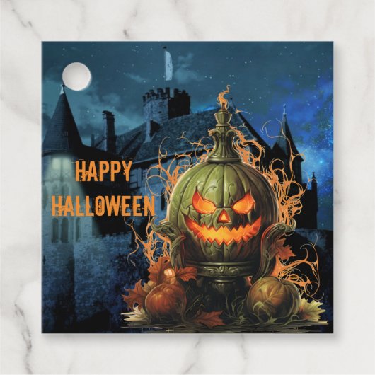 Haunted Pumpkin en Mansion Halloween Bedankjes Labels (Voorkant)
