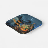 Haunted Pumpkin en Mansion Halloween Papieren Bordje (Gebogen)
