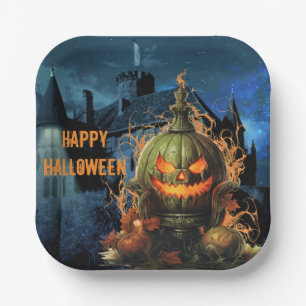 Haunted Pumpkin en Mansion Halloween Papieren Bordje