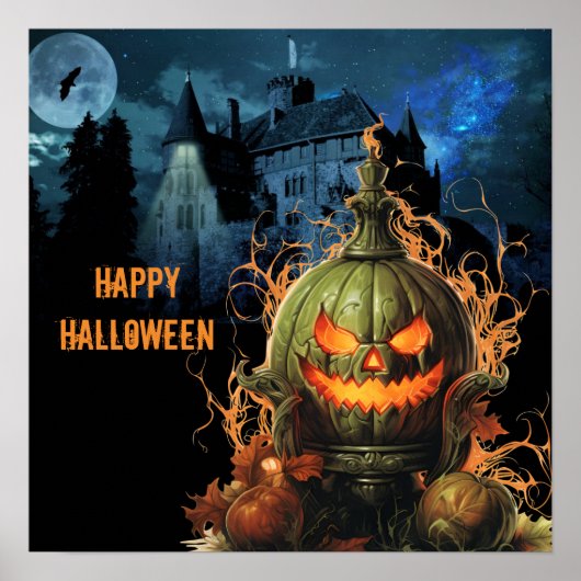 Haunted Pumpkin en Mansion Halloween Poster (Voorkant)