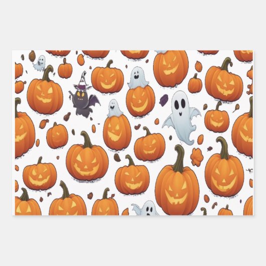 Haunted Pumpkin Gift Wrap White voor Halloween Inpakpapier Vel (Voorkant 3)