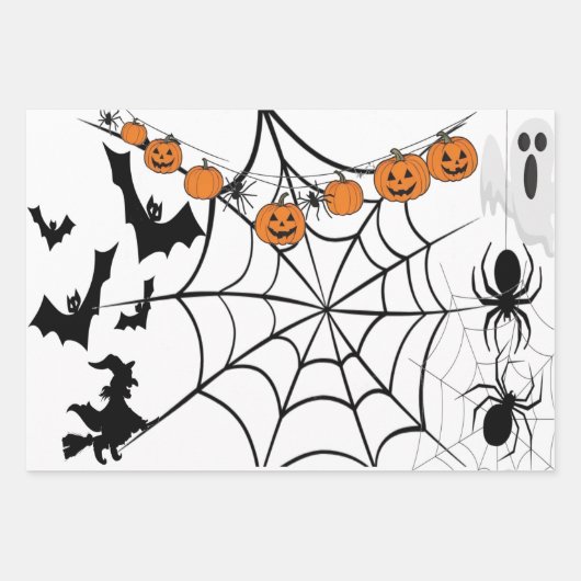 Haunted Pumpkin Gift Wrap White voor Halloween Inpakpapier Vel (Voorkant)
