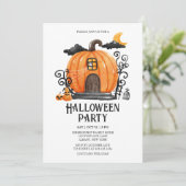 Haunted Pumpkin House Halloween Party Kaart (Staand voorkant)