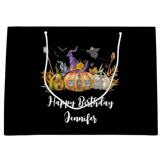 Haunted Pumpkin House met Ghost & Bats Birthday Groot Cadeauzakje (Voorkant)