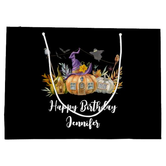 Haunted Pumpkin House met Ghost & Bats Birthday Groot Cadeauzakje (Achterkant)