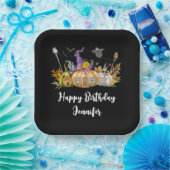 Haunted Pumpkin House met Ghost & Bats Birthday Papieren Bordje (Feest)